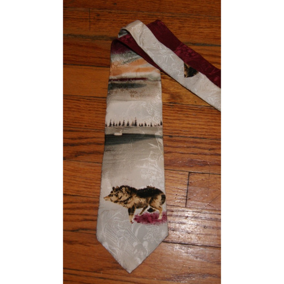 Vintage 90s Endangered Species Neck Tie "Wolf & Swan" 1983 Stanton & Lee NWT NEW - Picture 1 of 8